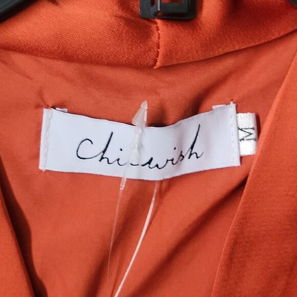 Chicwish M Rust Asymmetric Faux Wrap Ruffle Hem Satin Dress 711 - Picture 9 of 13